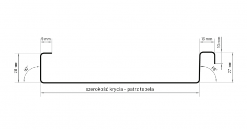 Blacha na rąbek zatrzaskowy Standing Seam - rysunek techniczny przekroju