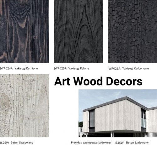Lamele elewacyjne Budmat - dekory z kolekcji Art Wood, yakisugi i beton szalowany
